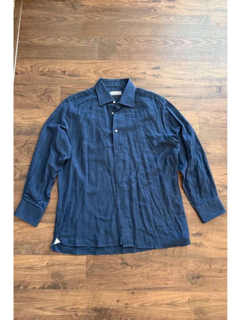 Canali 1934 43/17 Navy Cotton Cashmere Shirt Made Italy